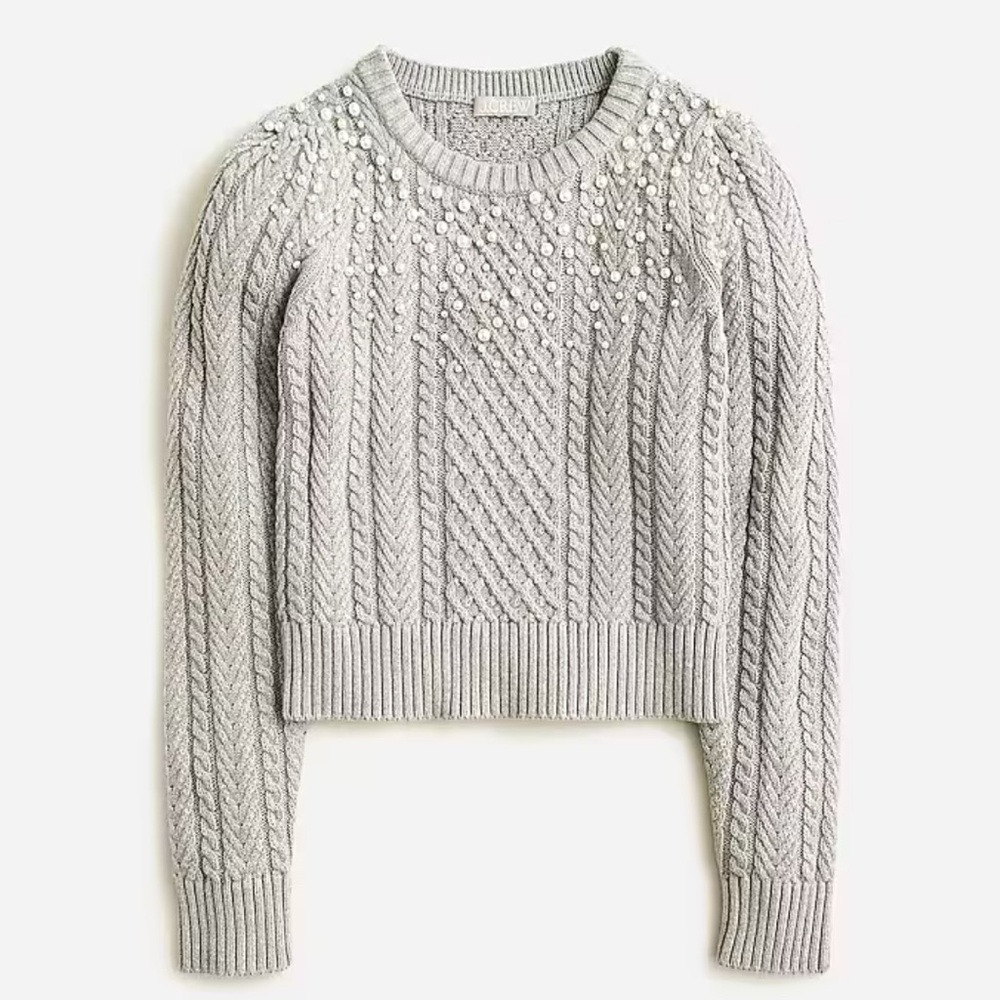 J. Crew Pearl embellished cotton cable-knit sweater